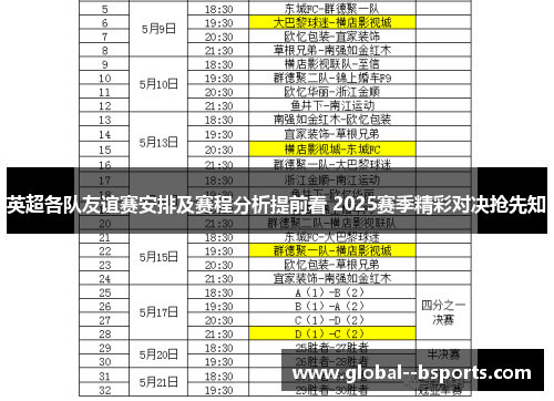 英超各队友谊赛安排及赛程分析提前看 2025赛季精彩对决抢先知