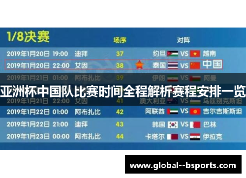 亚洲杯中国队比赛时间全程解析赛程安排一览 亚洲杯中国队比赛时间全程解析赛程安排一览