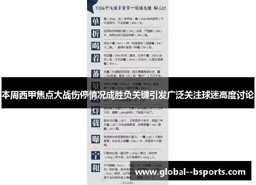 本周西甲焦点大战伤停情况成胜负关键引发广泛关注球迷高度讨论 本周西甲焦点大战伤停情况成胜负关键引发广泛关注球迷高度讨论